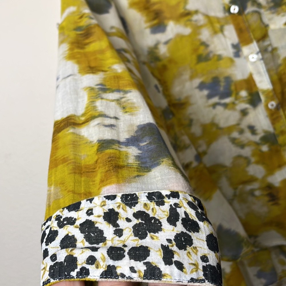 Anthropologie X Holding Horses Abstract Boho Hi-Low Ruffle Hem Roll Tab Blouse - Picture 4 of 9
